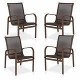 Conjunto 4 Cadeiras Para Varanda, Área Externa, Gourmet E Jardim - Marrom