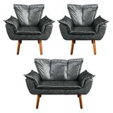 Kit 01 Namoradeira E 02 Poltronas Opala Corano Preto