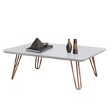 Mesa De Centro Branco Com Pés De Metal Cobre 40x70 Cm