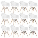 Kit 12 Cadeiras Charles Eames Eiffel Daw Com Braços E Pés De Madeira Clara Branco