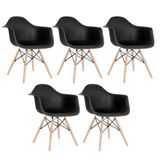 Kit 5 Cadeiras Charles Eames Eiffel Daw Com Braços E Pés De Madeira Clara Preto