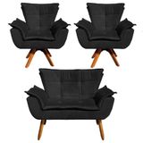 Kit Namoradeira E 2 Poltronas Base Giratória Madeira Opla Suede Preto - Ibiza