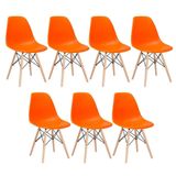 Kit 7 Cadeiras Charles Eames Eiffel Dsw Com Pés De Madeira Clara Laranja