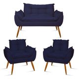 Kit Namoradeira + 2 Poltronas Opala Azul Marinho