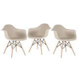 Kit 3 Cadeiras Charles Eames Eiffel Daw Com Braços E Pés De Madeira Clara Nude