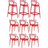 Kit 6 Cadeiras + 3 Banquetas Altas Masters Allegra Vermelho