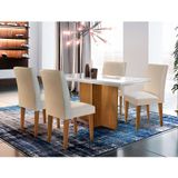 Conjunto de Mesa de Jantar Berlim Off White com 4 Cadeiras Grécia Veludo Creme e Imbuia