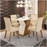 Conjunto Sala De Jantar Mesa 120cm 4 Cadeiras Zuri Casa 812 Nature Off White E Linho