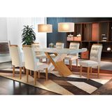 Conjunto De Mesa De Jantar Com Vidro E  6 Cadeiras Imperatriz Veludo Creme E Off White