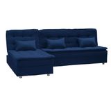 Sofá-cama Casal 3 Lugares Reclinável Penélope Com Chaise Esquerdo Veludo Azul