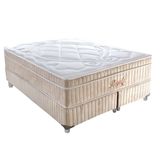 Cama Box King Royale com Colchão King Molas Ensacadas Bege e Branca