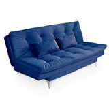 Sofá-cama 3 Lugares Casal Versátil Veludo Liso Azul Marinho