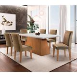 Conjunto De Mesa De Jantar Luna Com 6 Cadeiras Estofadas Lunara I Animalle Off White E Chocolate