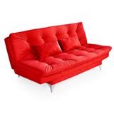 Sofá-cama 3 Lugares Casal Versátil Veludo Liso Vermelho