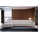 Sofá 4 Lugares Living com Chaise Esquerdo, Pés e Base em Madeira, Linho Cotton Cru