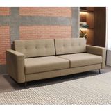 Sofá 3 Lugares Living Pé Palito Linho Cotton Bege 180 Cm