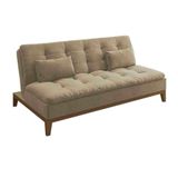 Sofá-cama 3 Lugares Casal Premium Base E Pés De Madeira Suede Bege