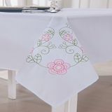 Toalha de Mesa Retangular 8 Lugares Dália Branco e Pink