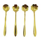 Kit 4 Colheres De Flores Em Aço Inox Para Chá E Café Dourado
