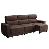 Sofá 3 Lugares Retrátil E Reclinável Videira Suede Marrom 210 Cm