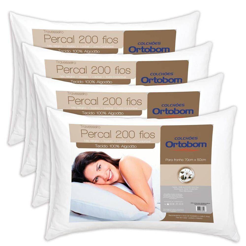 Travesseiro Espuma Percal 4 Unidades P Fronha 70x50x15 Ortobom