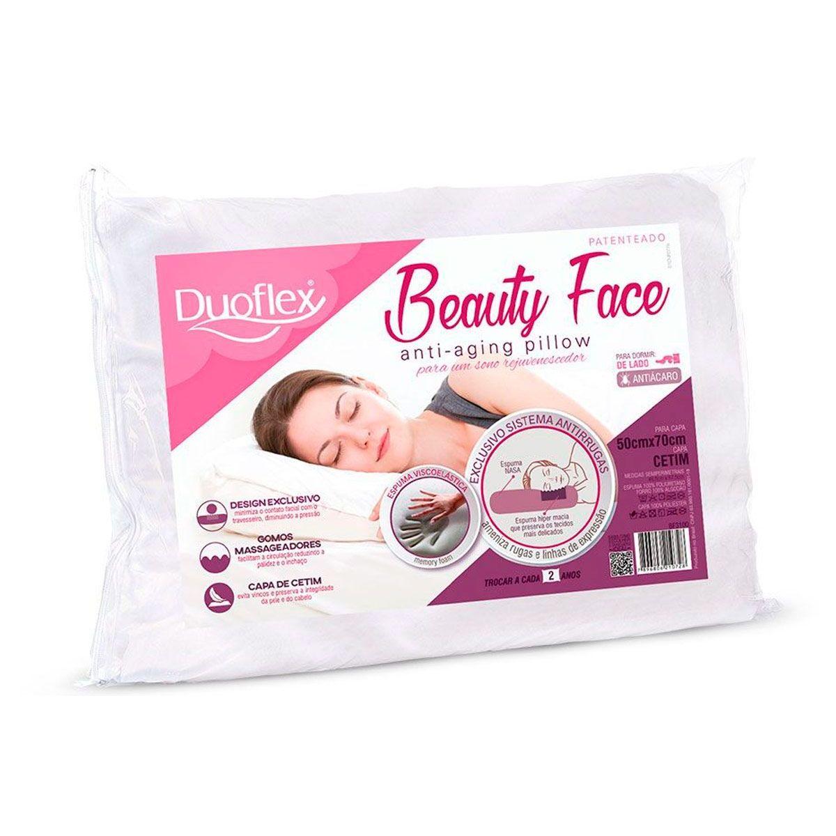 Travesseiro Viscoelastico Beauty Face Bf3100 Antirrugas C Capa De Cetim P Fronha 50x70 Duoflex