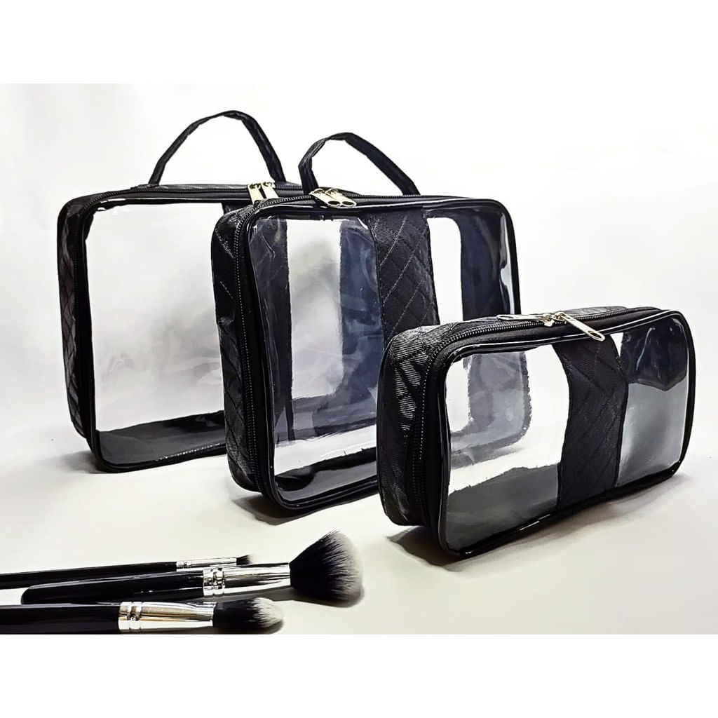 Conjunto De Necessaire Com 3 Peças Transparente Luxo