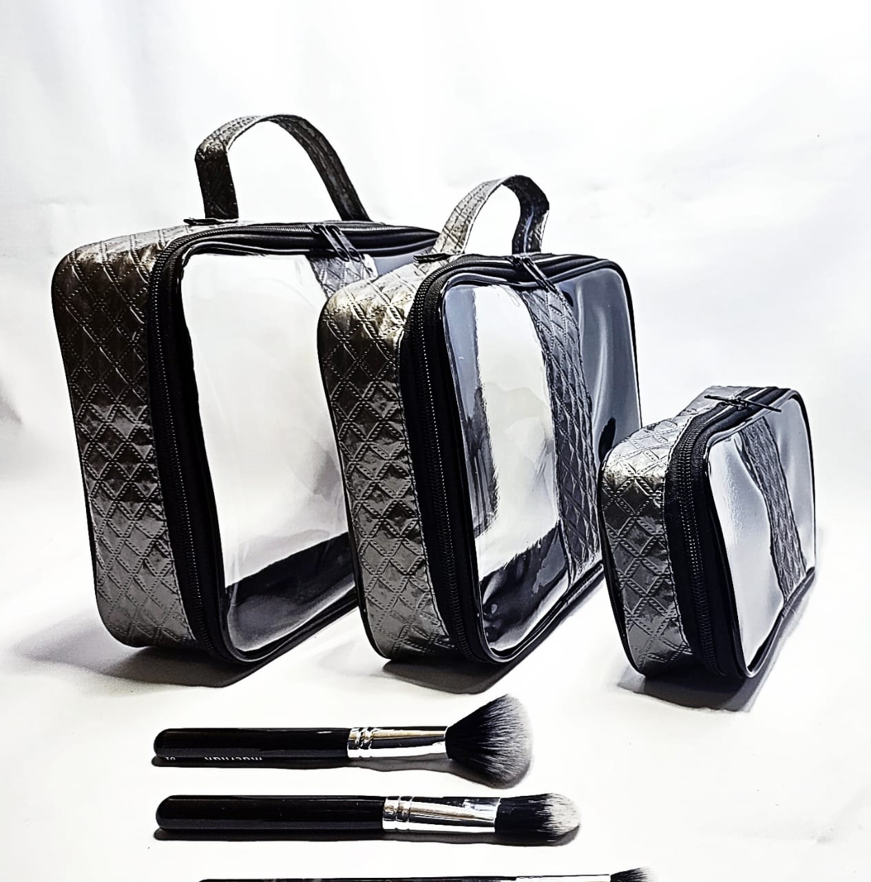 Conjunto De Necessaire Com 3 Peças Transparente Luxo