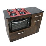 Kit Balcão Violeta Ipê Com Cooktop Vermelho 4 Bocas E Forno Elétrico 48l