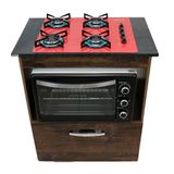 Kit Balcão Salvia Ipê Com Cooktop Vermelho 4 Bocas E Forno Elétrico 48l