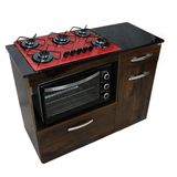 Kit Balcão Violeta Ipê Com Cooktop Vermelho 5 Bocas E Forno Elétrico 48l