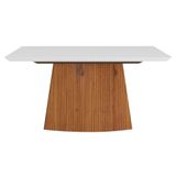 Mesa De Sala Jantar Sorela Tampo Madeirado Vidro 160x90cm Rustico Terrara Off White Dj Moveis