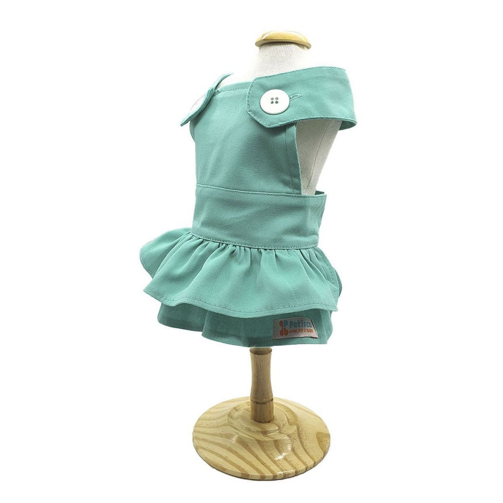 Vestido para Cachorro Jardineira Pet Casual Sarja Verde.