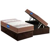 Cama Box Bau Solteiro Colchao Espuma D33 Probel Guarda Costas Base Crc Suede Brown 88x188