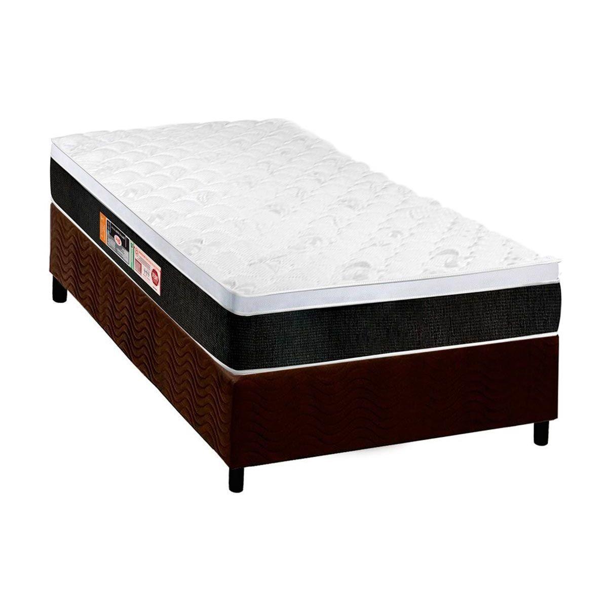 Cama Box Solteiro Colchao Espuma D45 Castor Black E White Air Base Crc Suede Brown 88x188