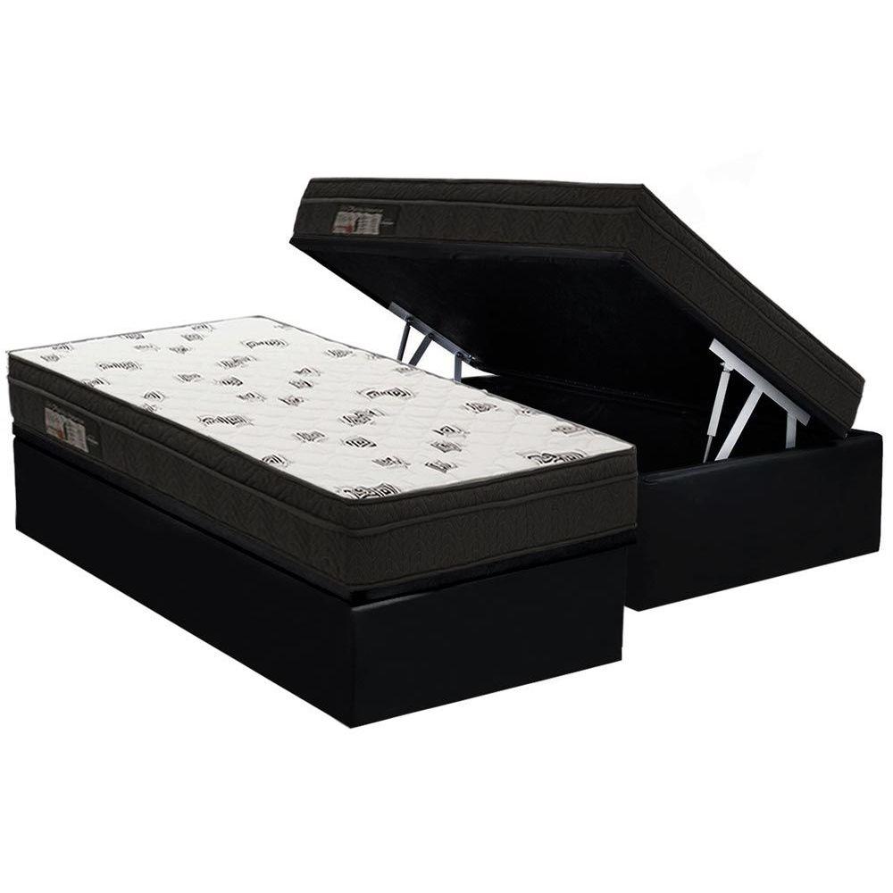 Cama Box Bau Solteiro Colchao Espuma D45 Ortobom Light Base Crc Suede Black 88x188