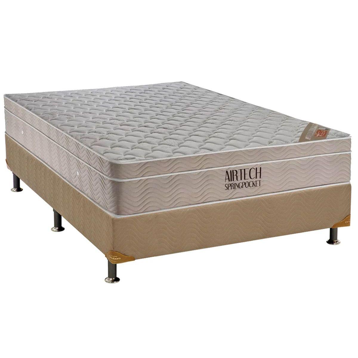 Cama Box Casal Colchao Molas Superpocket Ensacadas Ortobom Fort Airtech Spring Base Crc Suede Clean 138x188