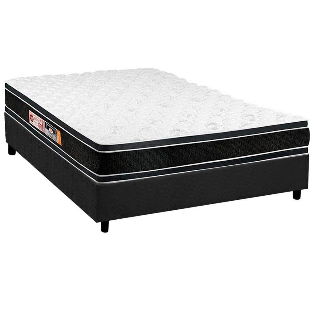 Cama Box Casal Colchao Espuma D33 Castor Black E White Base Crc Suede Gray 138x188