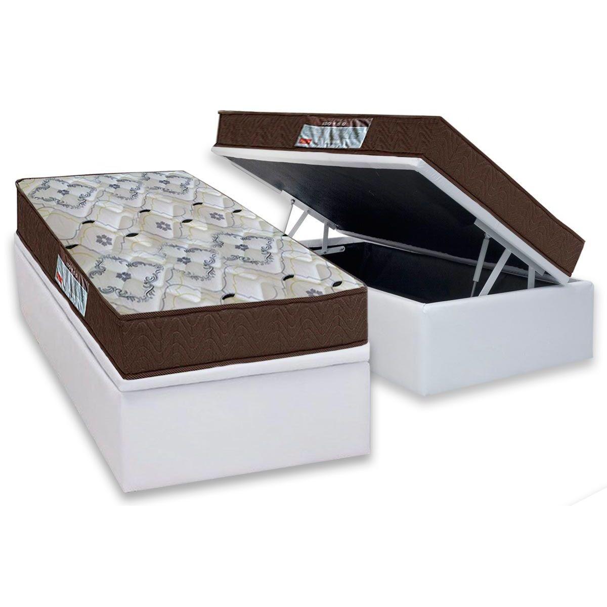 Cama Box Bau Solteiro Colchao Anatomico Ortobom D45 Ep Iso 150 Mega Firme Base Crc Courano White 88x188