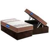 Cama Box Bau Solteiro Colchao Espuma Probel D28 Guarda Costas Double Face Base Crc Suede Brown 88x188