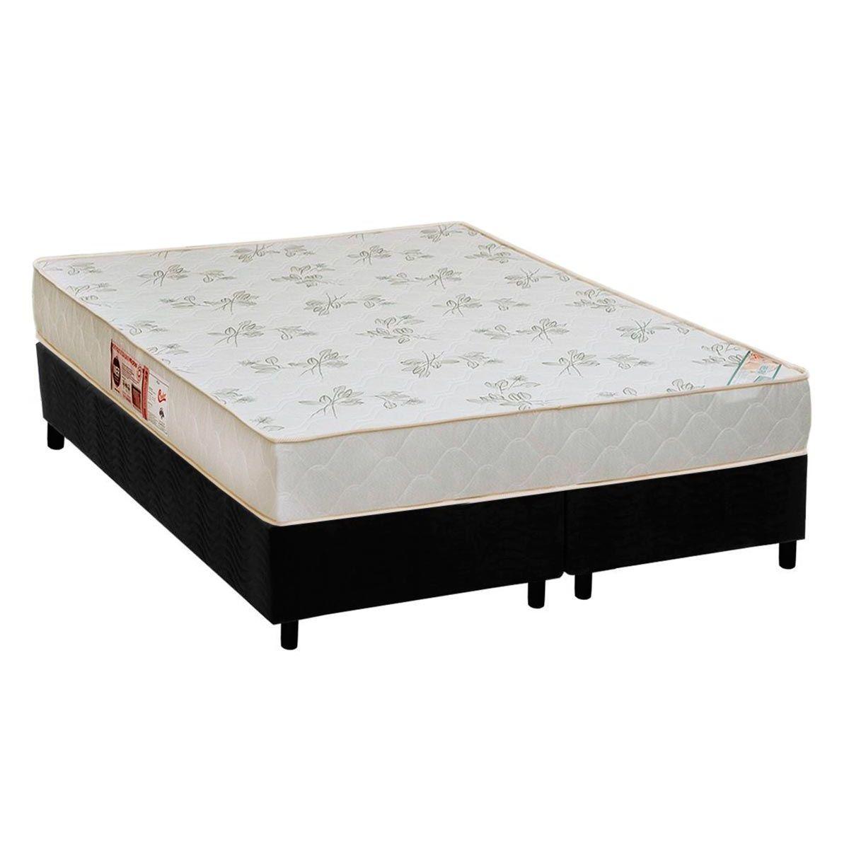 Cama Box Queen Colchao Espuma D33 Castor Sleep Max Relax Base Crc Suede Black 158x198