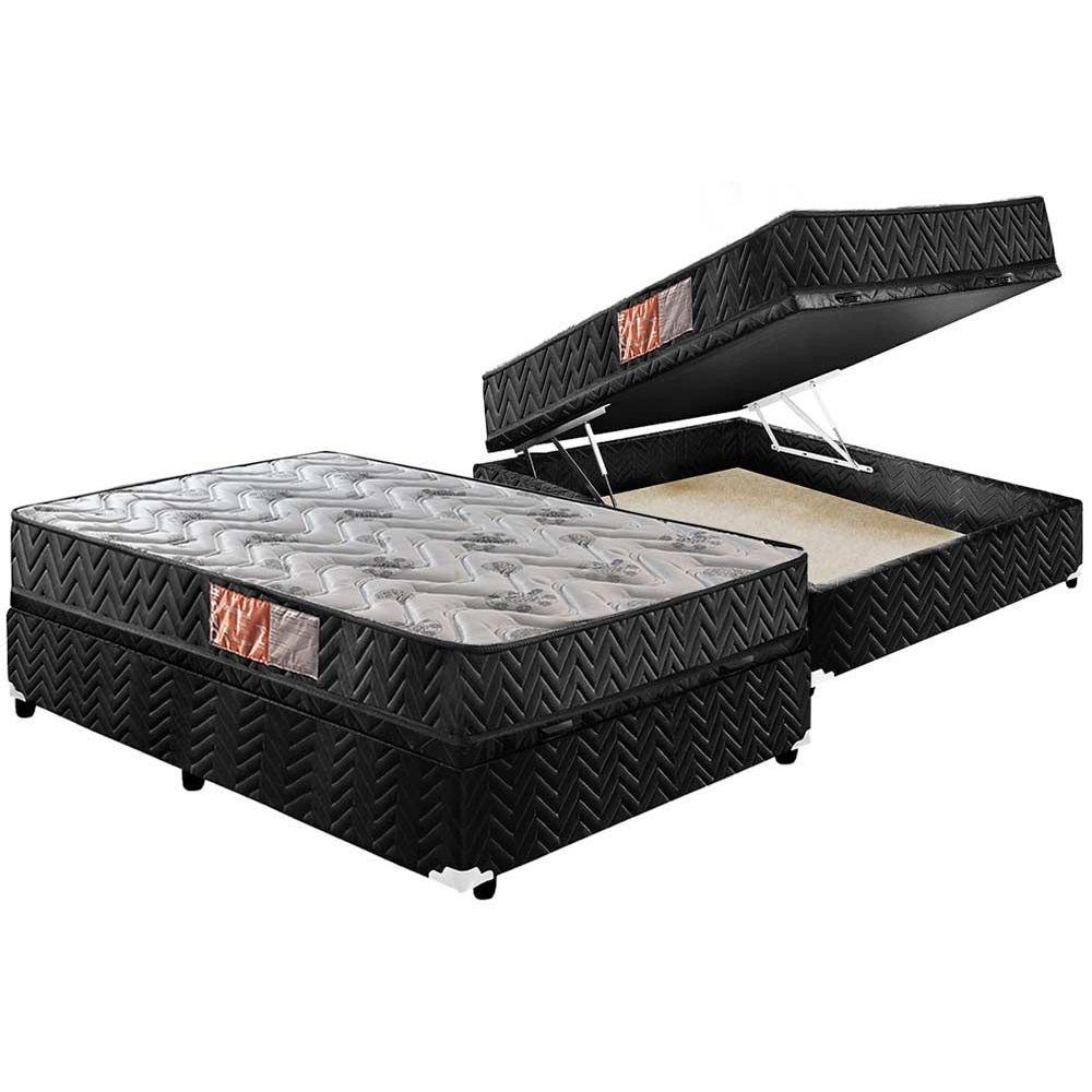 Cama Box Bau Casal Colchao Espuma D33 Paropas Pasquale Base Crc Suede Black 138x188