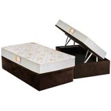 Cama Box Bau Solteiro Colchao Espuma Castor D28 Sleep Max Duplo Base Crc Suede Marrom 88x188