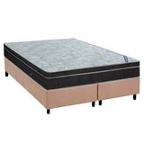 Cama Box King Colchao Molas Bonnel Ortobom Nanolastic Light Selado Base Crc Suede Bege 186x198