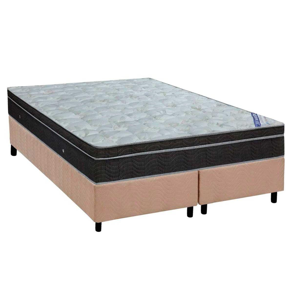 Cama Box King Colchao Molas Bonnel Ortobom Nanolastic Light Selado Base Crc Suede Bege 186x198