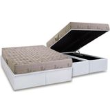 Cama Box Bau Queen Colchao Espuma D33 Herval Cannes Base Crc Courano White 158x198