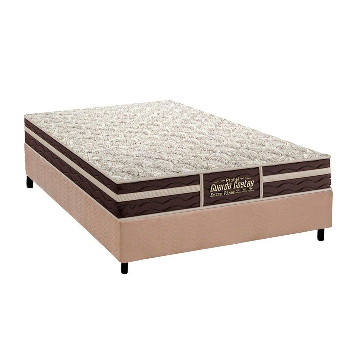 Cama Box Casal Colchao Ortopedico Probel Guarda Costas Extra Firme Base Crc Suede Clean 138x188