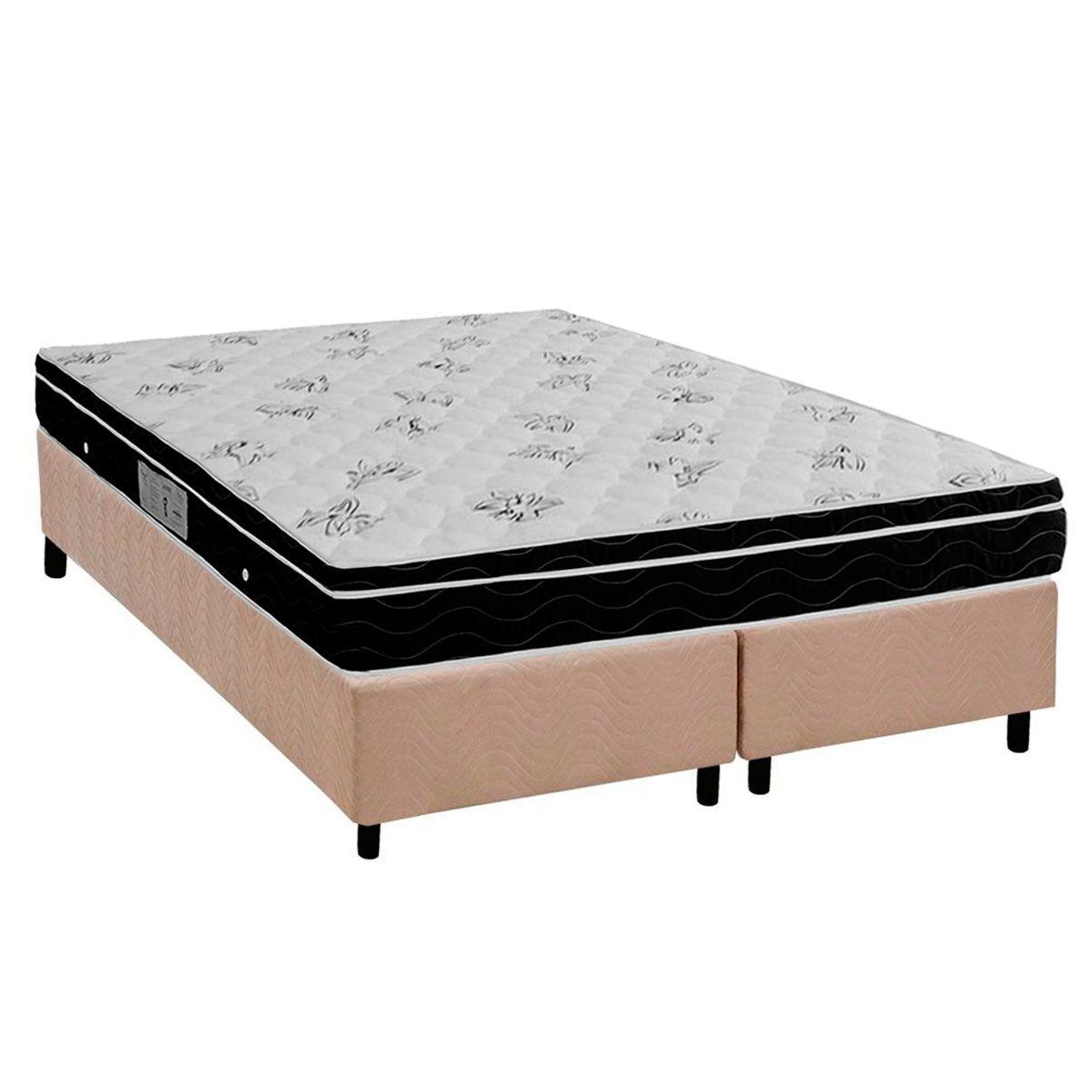 Cama Box Queen Colchao Molas Bonnel Ortobom Nanolastic Physical Spring Base Crc Suede Bege 158x198