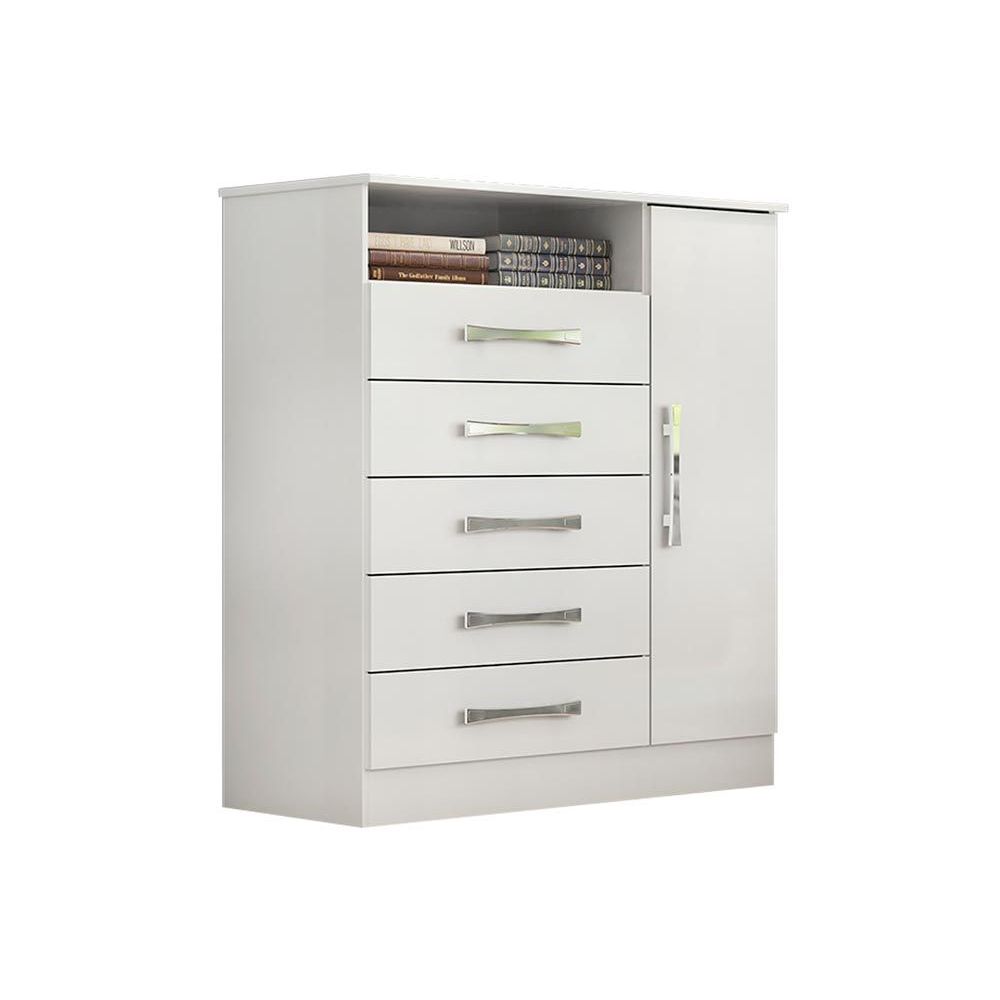 Comoda De Quarto Madri C 1 Porta 1 Nicho E 5 Gavetas Branco Acp