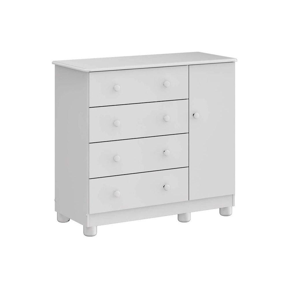 Comoda De Quarto Junior C 1 Porta E 4 Gavetas Branco Peroba